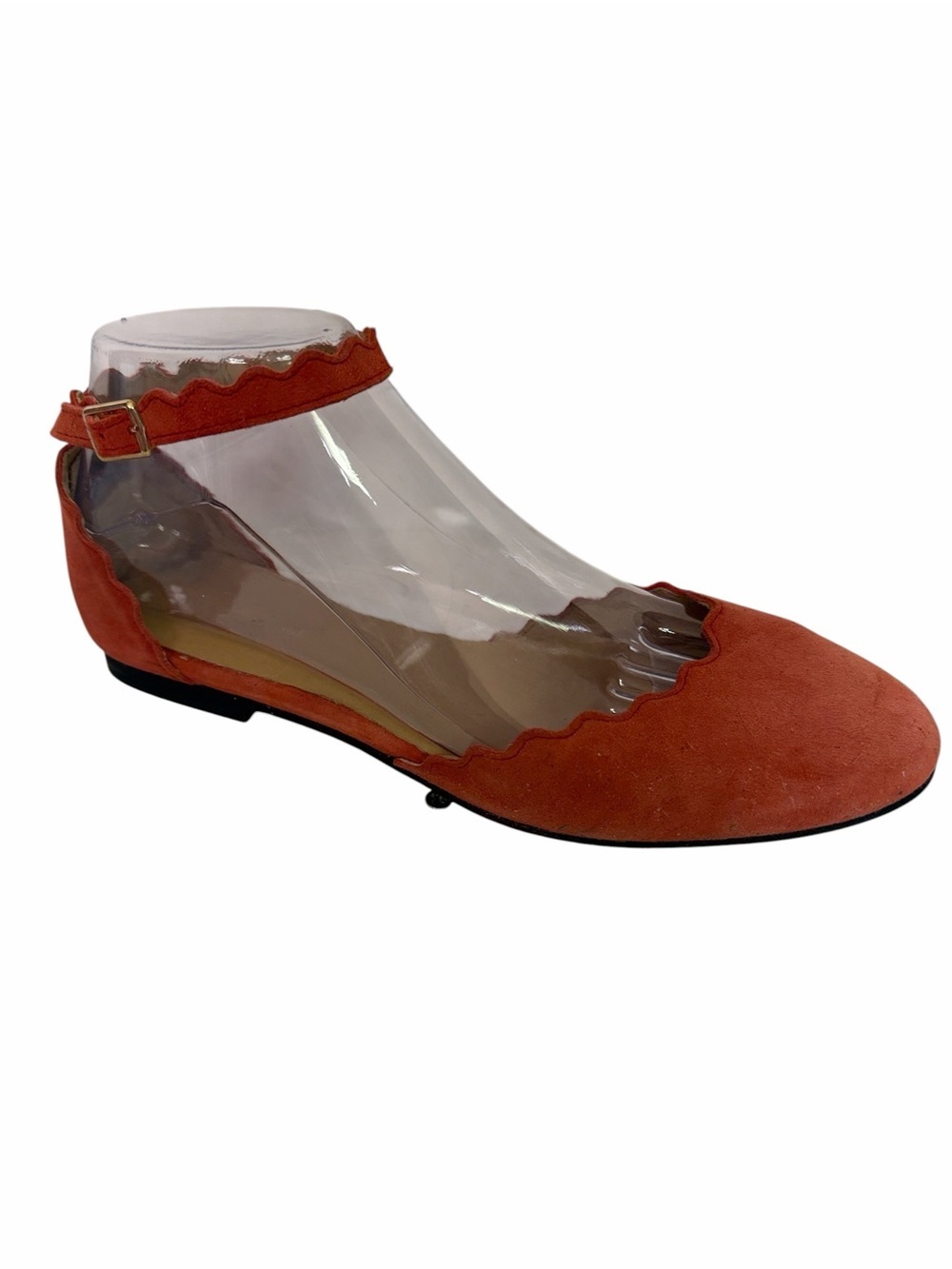 Saks Fifth Avenue Orange Scalloped Ankle-Strap Flats